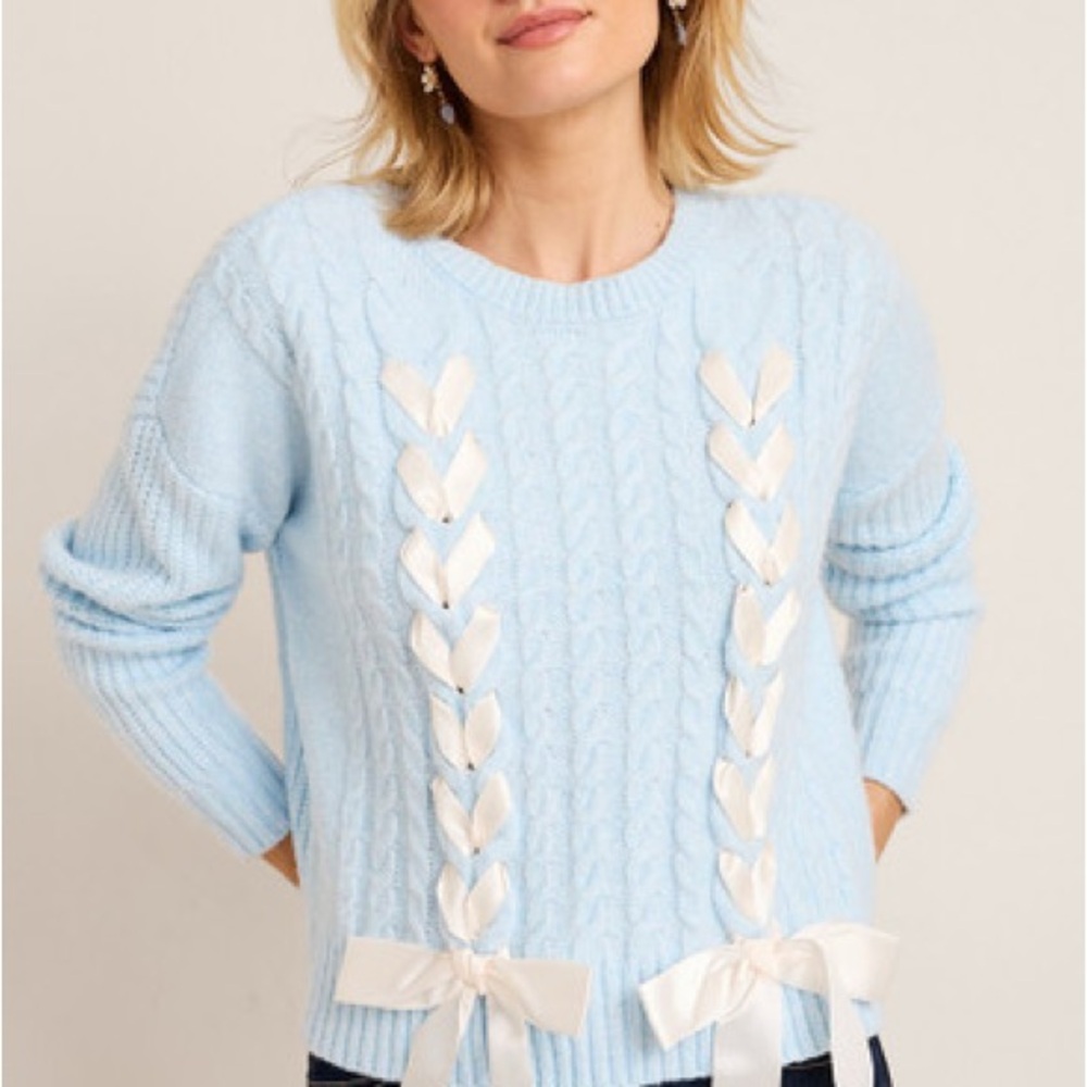 Francesca's Collections Avery Lace Up Sky Blue Sweater